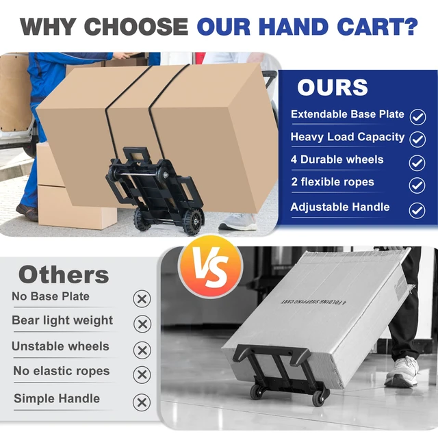 Alt view image 2 of 7 - Folding Hand Truck Small Dolly,Foldable Utility cart with 4 Wheels 2 Elastic Ropes,Foldable cart,Backpack Trolley,Car seat dolly for airport,Travel,Moving,Shopping Lightweight for Women