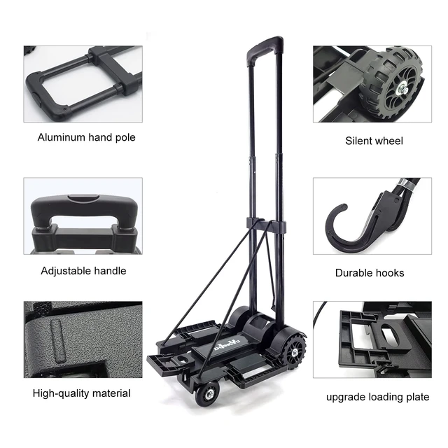 Alt view image 4 of 7 - Folding Hand Truck Small Dolly,Foldable Utility cart with 4 Wheels 2 Elastic Ropes,Foldable cart,Backpack Trolley,Car seat dolly for airport,Travel,Moving,Shopping Lightweight for Women