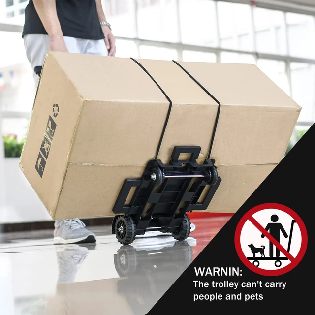 Alt view image 5 of 6 - Folding Hand Truck Lightweight Trolley,4 Wheels Small Utility Dolly Cart 2 Elastic Ropes,portable backpack trolley,luggage cart,Dolly,Grocery cart,Travel,Moving,Shopping.Aluminum Pole,black
