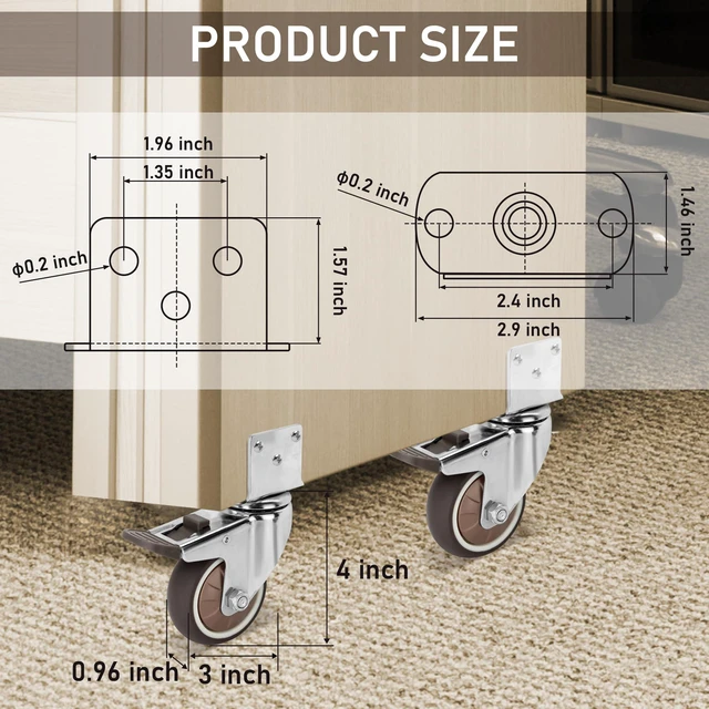 Alt view image 2 of 7 - 3 Inch Side Mount Casters Wheels, L-Shaped Rubber Caster Set of 4, Ball Bearing 360 Degree Plate Swivel Castors Wheel 1000 LBS, Casters Wheels for Furniture, Baby Bed, Kitchen, Cabinet, Table