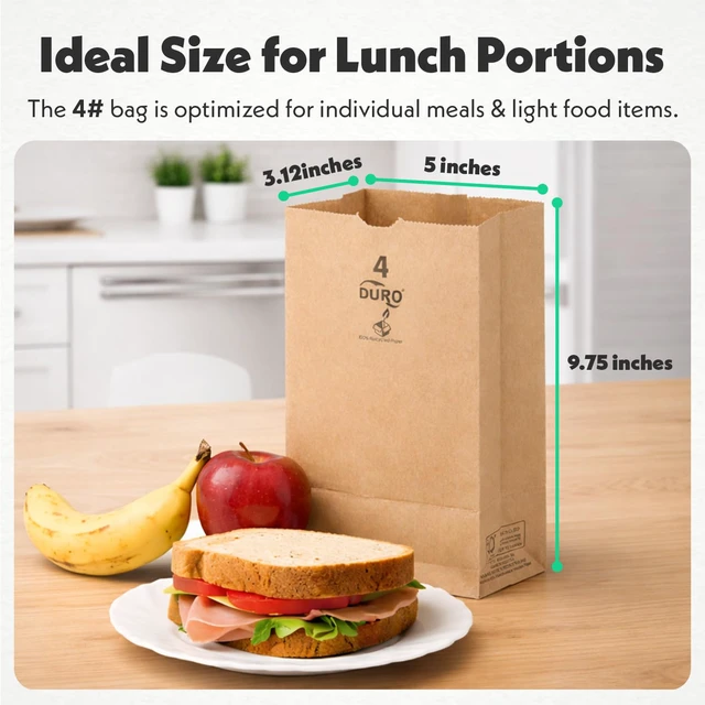 Alt view image 3 of 7 - 18404 4# Brown Paper Lunch Bags, 5 x 3.12 x 9.75 Inches, 500 Ct Made In USA | Disposable Paper Lunch Bags Ideal for Sandwiches, Treats, & Snacks