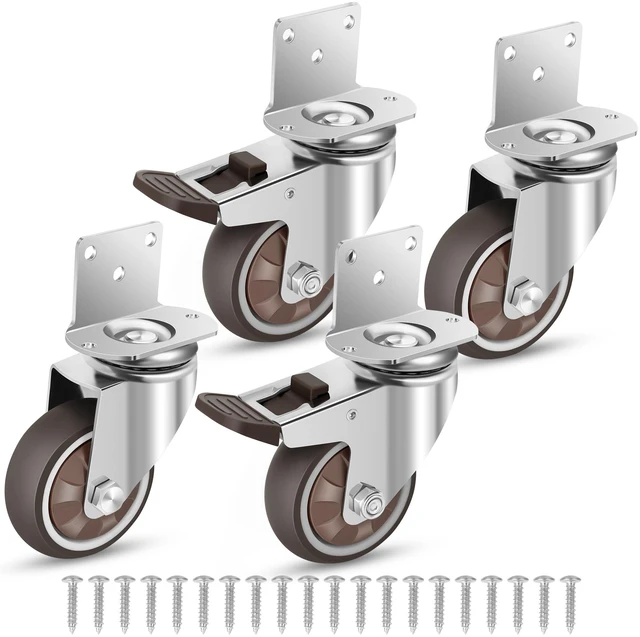 Main image of 3 Inch Side Mount Casters Wheels, L-Shaped Rubber Caster Set of 4, Ball Bearing 360 Degree Plate Swivel Castors Wheel 1000 LBS, Casters Wheels for Furniture, Baby Bed, Kitchen, Cabinet, Table