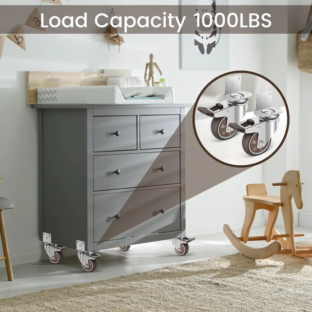Alt view image 3 of 7 - 3 Inch Side Mount Casters Wheels, L-Shaped Rubber Caster Set of 4, Ball Bearing 360 Degree Plate Swivel Castors Wheel 1000 LBS, Casters Wheels for Furniture, Baby Bed, Kitchen, Cabinet, Table