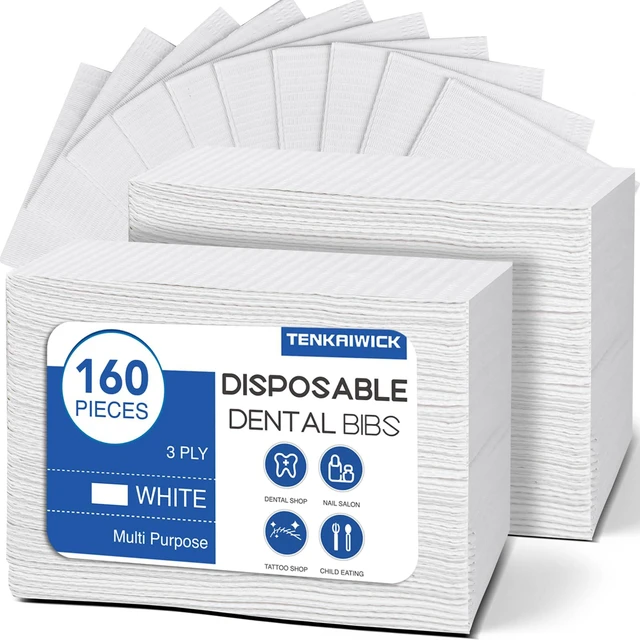 Main image of 160 Pack Disposable Dental Bibs 13"x18", 3-Ply Waterproof Tattoo Bibs Sheet for Nail Salon, Dental Clinic, Feeding, Tattoo Shop (White)