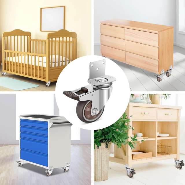 Alt view image 7 of 7 - 3 Inch Side Mount Casters Wheels, L-Shaped Rubber Caster Set of 4, Ball Bearing 360 Degree Plate Swivel Castors Wheel 1000 LBS, Casters Wheels for Furniture, Baby Bed, Kitchen, Cabinet, Table