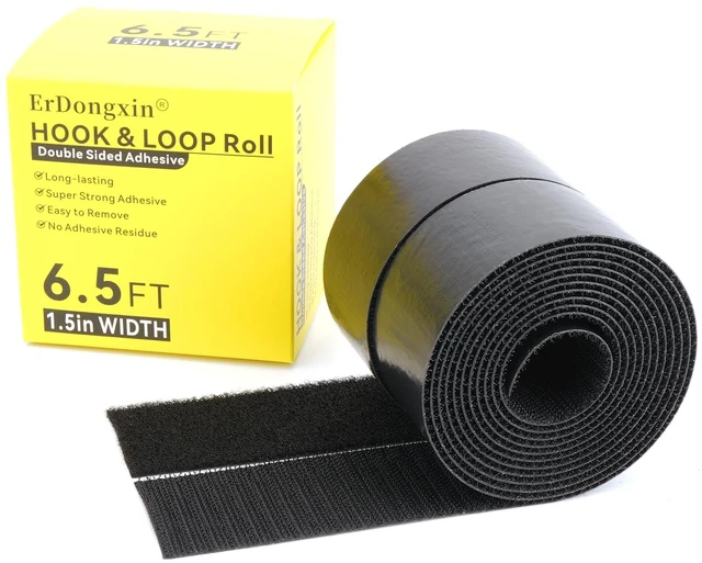 Alt view image 2 of 6 - Hook and Loop Tape 6.5Ft x 1.5Inch Heavy Duty Double-Sided Adhesive Strips, Strong Sticky Back Fastener Roll, Cuttable Interlocking Tape Fasteners for Home, Office, Car, School & DIY Crafts Black