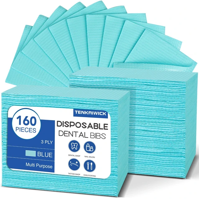 Main image of 160 Pack Disposable Dental Bibs 13"x18", 3-Ply Waterproof Tattoo Bibs Sheet for Nail Salon, Dental Clinic, Feeding, Tattoo Shop (Blue)