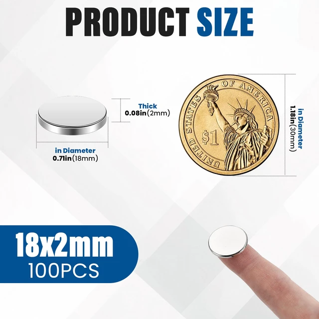 Alt view image 2 of 6 - 100 Pack Small Strong Magnets, 18x2mm Rare Earth Magnet Mini Tiny Neodymium Magnets for Crafts, 3D Printing, Refrigerator, DIY, Kitchen and Office