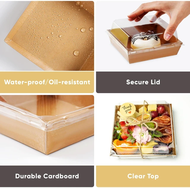 Alt view image 4 of 6 - 50 Pack 5in Small Charcuterie Boxes with Clear Lids, Mini Paper Containers Disposable Grease-Proof Dessert Packaging, Food Containers For Charcuterie, Bakery, Cookies, Pastry, Cake Slice, Strawberries