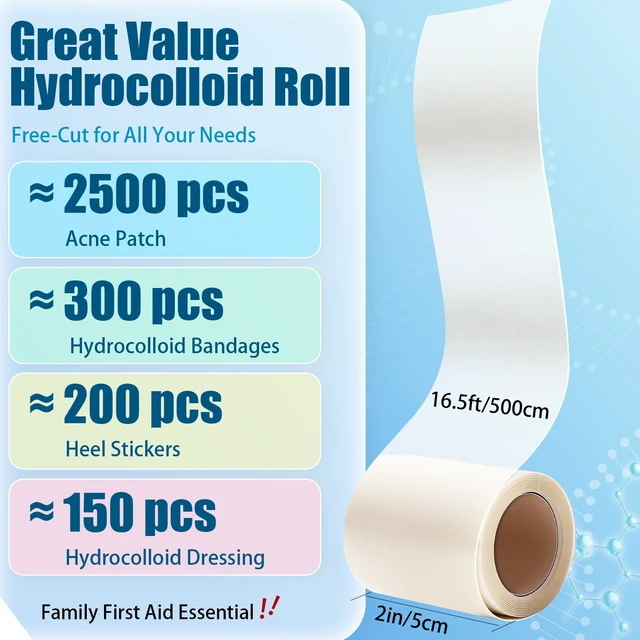 Alt view image 4 of 7 - Hydrocolloid Bandages for Wound Care, Medical-Grade Hydrocolloid Roll with Self-Adhesive, Ultra Absorbent, Flexible & Waterproof, Cut-to-Size First Aid Kit Essential (2in*16ft)