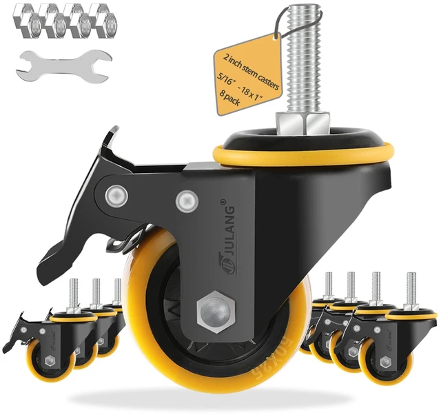 Main image of 2 inch Stem Caster Wheels, 5/16" Threaded Stem Casters Set of 8 1160 Lbs, 5/16"-18x1", Smooth & Quiet-Rolling, Castor Wheels for Cart, Tool Box, Workbenche, Furniture, Wire Shelving