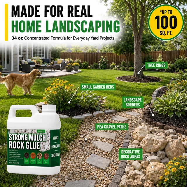 Alt view image 7 of 7 - Oyevila Mulch Glue for Landscaping, 34 oz Concentrated Rock Glue, Pet Safe Water-Based Binder Spray Dries Clear and Helps Hold Mulch, Pea Gravel, Pebbles and Bark While Allowing Water to Pass Through