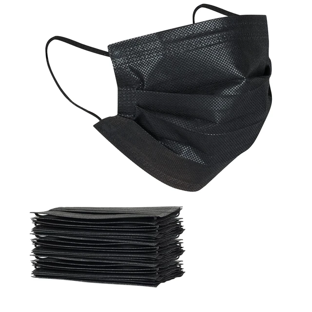 Alt view image 2 of 7 - 200pcs Disposable Face Masks, Black Mask, 3 Ply Disposable Masks Breathable Mask with Elastic Ear Loops for Adults, Great for Outdoors, Home, Office, School