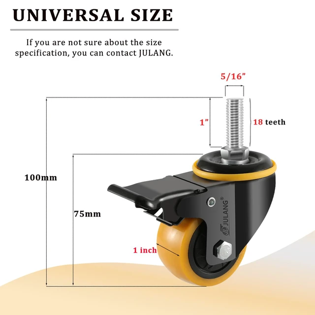 Alt view image 3 of 7 - 2 inch Stem Caster Wheels, 5/16" Threaded Stem Casters Set of 8 1160 Lbs, 5/16"-18x1", Smooth & Quiet-Rolling, Castor Wheels for Cart, Tool Box, Workbenche, Furniture, Wire Shelving
