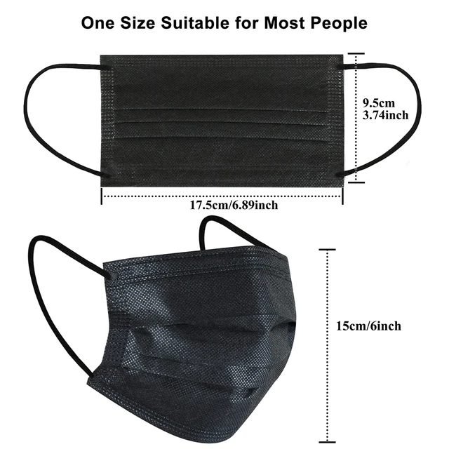 Alt view image 6 of 7 - 200pcs Disposable Face Masks, Black Mask, 3 Ply Disposable Masks Breathable Mask with Elastic Ear Loops for Adults, Great for Outdoors, Home, Office, School