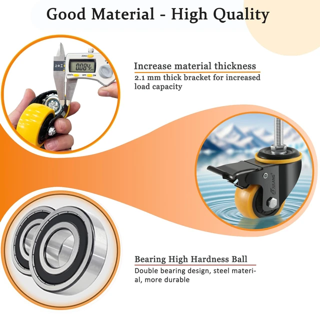 Alt view image 4 of 7 - 2 inch Stem Caster Wheels, 5/16" Threaded Stem Casters Set of 8 1160 Lbs, 5/16"-18x1", Smooth & Quiet-Rolling, Castor Wheels for Cart, Tool Box, Workbenche, Furniture, Wire Shelving