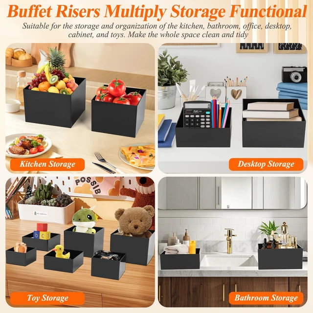 Alt view image 5 of 7 - 8Pcs Black Acrylic Buffet Risers with Mini Sign and Marker, Food Display Risers for Party Catering Dessert Jewelry, Acrylic Cube Nesting Boxes with Hollow Bottoms(9" 8.5" 8" 7.5" 6.8" 6" 5" 5")