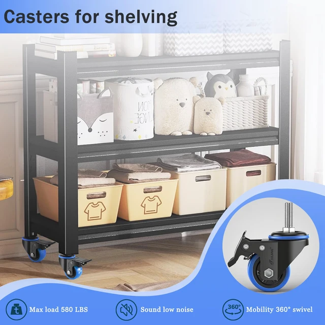 Alt view image 4 of 6 - 2 inch Stem Caster Wheels, 3/8" Threaded Stem Casters Set of 8 1160 Lbs, 3/8"-16x1", Smooth & Quiet-Rolling, Castor Wheels for Cart, Tool Box, Workbenche, Furniture, Wire Shelving