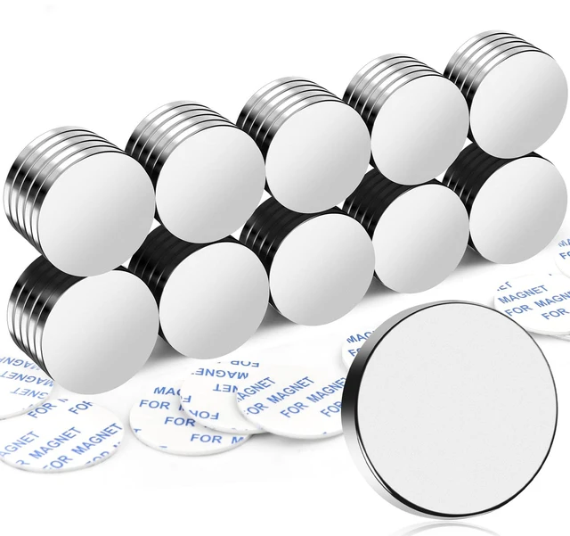 Main image of 50 Pack Strong Magnets with Adhesive Backing Powerful 1.26"x0.12" Round Permanent Neodymium Disc Rare Earth Magnet for Fridge Whiteboard Refrigerator Scientific Crafts and Office