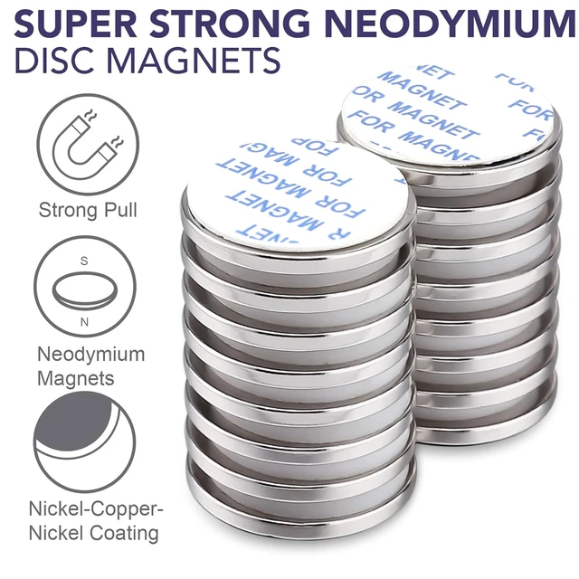 Alt view image 2 of 7 - 50 Pack Strong Magnets with Adhesive Backing Powerful 1.26"x0.12" Round Permanent Neodymium Disc Rare Earth Magnet for Fridge Whiteboard Refrigerator Scientific Crafts and Office