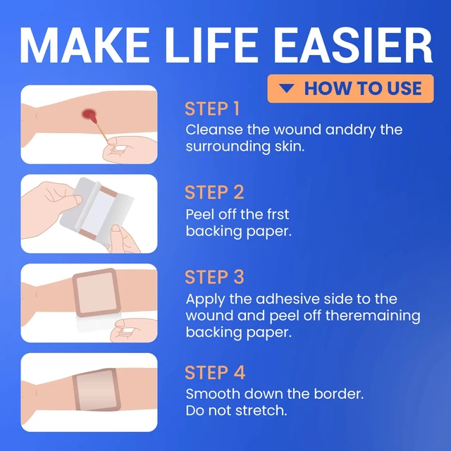 Alt view image 6 of 6 - Large Waterproof Bandages 6x6 Silicone Foam Dressing Sensitive Skin, 5 PCS Wound Dressing, Adhesive Cohesive Pad with Border, First Aid, Post-Surgical, Burn & Pressure Care, Scar Care