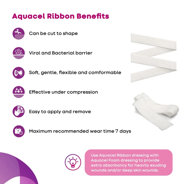 Alt view image 3 of 6 - AQUACEL Hydrofiber Ribbon Wound Dressing 0.75"x18", 5 Ct Wound Packing Strip, Absorbent, Non-Woven, Sterile, Moist Healing, Gel Forming, Medical Grade, Flexible, Wound Care