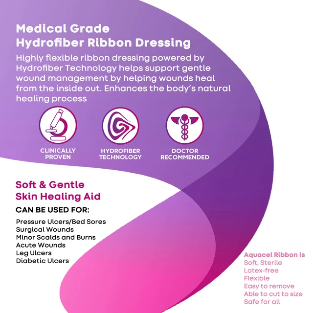 Alt view image 2 of 6 - AQUACEL Hydrofiber Ribbon Wound Dressing 0.75"x18", 5 Ct Wound Packing Strip, Absorbent, Non-Woven, Sterile, Moist Healing, Gel Forming, Medical Grade, Flexible, Wound Care