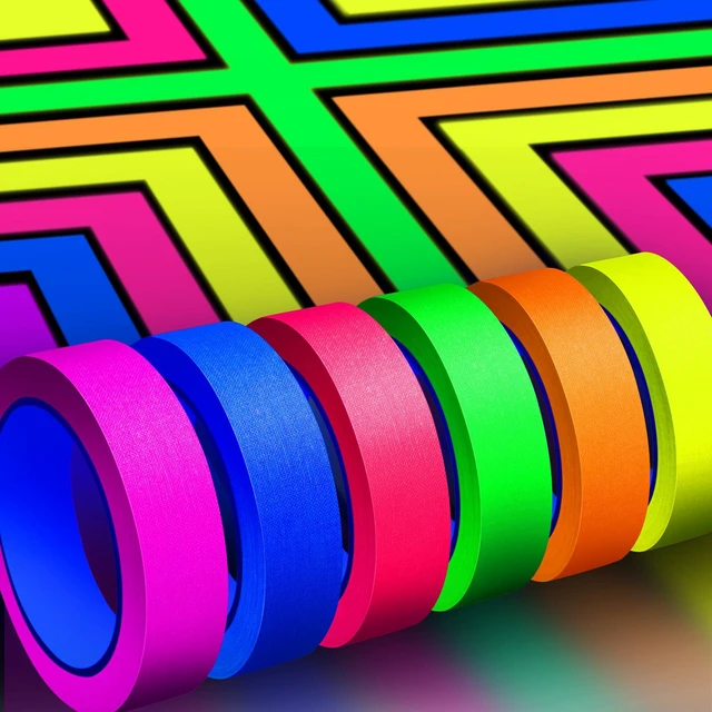 Main image of 6 Neon Colors Gaffer Cloth Tape, 1 Inch x 60 Ft Fluorescent Rainbow Color, UV Blacklight Glow in The Dark Tape, Reflective, VBS Party Supplies