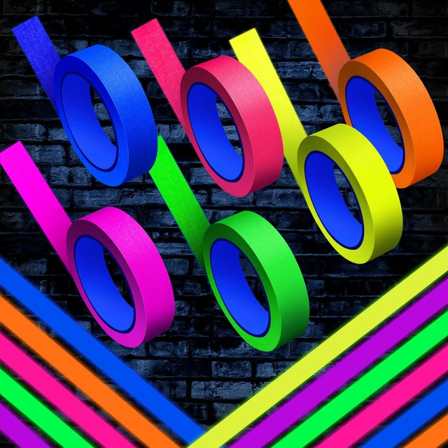 Alt view image 4 of 7 - 6 Neon Colors Gaffer Cloth Tape, 1 Inch x 60 Ft Fluorescent Rainbow Color, UV Blacklight Glow in The Dark Tape, Reflective, VBS Party Supplies