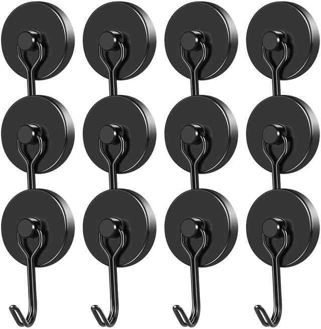 Main image of Magnetic Hooks 12 Pack 120Lbs Heavy Duty Neodymium Magnet Hook Black Magnetic Swivel Hooks for Hanging Rust Proof Strong Magnets with Hook for Storage