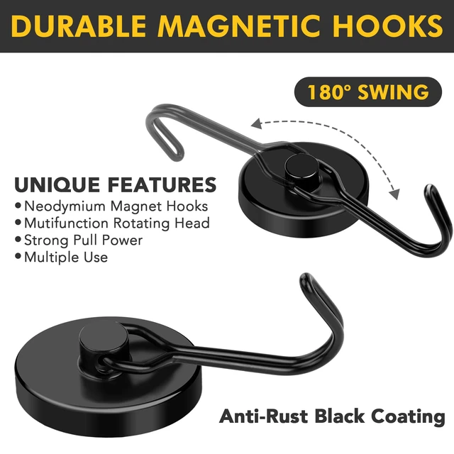 Alt view image 3 of 7 - Black Magnetic Hooks Heavy Duty 120LB+ Swivel Strong Magnet Hook Neodymium Hook Magnets for Hanging Home Workplace Metal Door Office and Garage