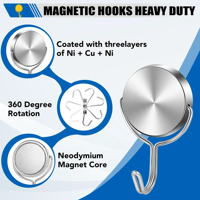 Alt view image 3 of 7 - Magnetic Hooks for Cruise Cabins Essentials 2026 Door Magnets 80LBS 15 Pack Ship Walls Must Haves Classroom Strong Heavy Duty Metal Locker Decor magnet Decorations Fridge Organization Silver