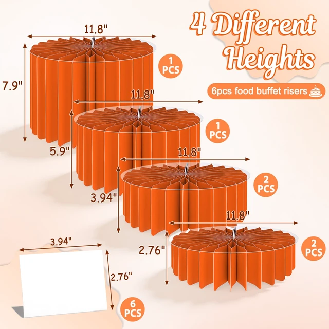 Alt view image 2 of 7 - 6Pcs Buffet Risers, Food Risers for Table, Foldable Cake Display Stands, Tall Cardboard Cupcakes Stand for Show Catering Desserts Jewelry Wedding Birthday Party Decoration (Orange)