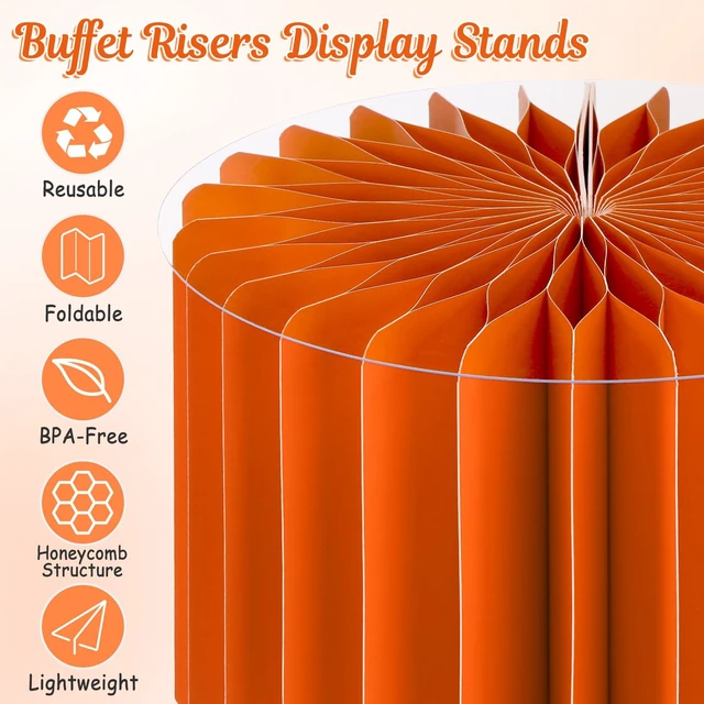 Alt view image 4 of 7 - 6Pcs Buffet Risers, Food Risers for Table, Foldable Cake Display Stands, Tall Cardboard Cupcakes Stand for Show Catering Desserts Jewelry Wedding Birthday Party Decoration (Orange)