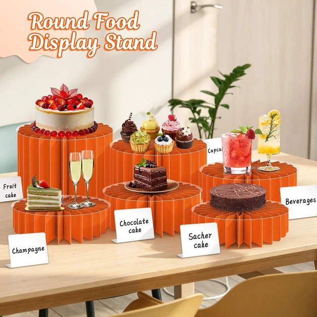 Alt view image 5 of 7 - 6Pcs Buffet Risers, Food Risers for Table, Foldable Cake Display Stands, Tall Cardboard Cupcakes Stand for Show Catering Desserts Jewelry Wedding Birthday Party Decoration (Orange)