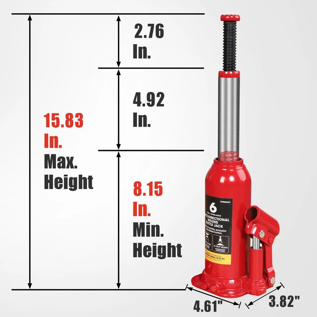 Alt view image 2 of 6 - 6 Ton (12,000 LBs) Hydraulic Welded Bottle Jack with Storage Case 6 Ton Capacity; Lifting Range 8.15" to 15.83"; Welded Structure;Compact Size; With Storage Case; Auto Repair House Lift