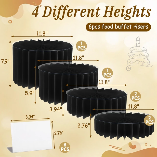 Alt view image 2 of 7 - 6Pcs Buffet Risers, Food Risers for Table, Foldable Cake Display Stands, Tall Cardboard Cupcakes Stand for Show Catering Desserts Jewelry Wedding Birthday Party Decoration (Black)