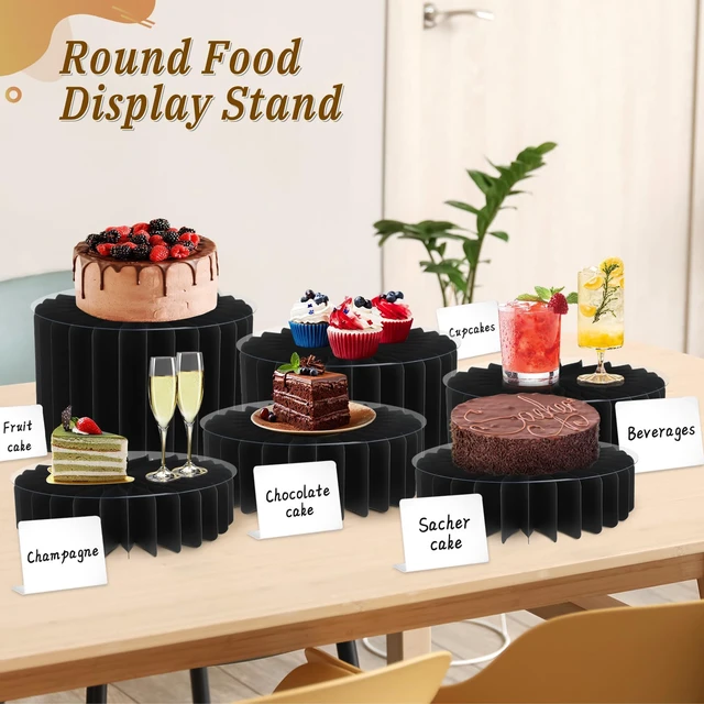 Alt view image 5 of 7 - 6Pcs Buffet Risers, Food Risers for Table, Foldable Cake Display Stands, Tall Cardboard Cupcakes Stand for Show Catering Desserts Jewelry Wedding Birthday Party Decoration (Black)