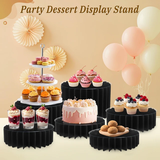 Alt view image 7 of 7 - 6Pcs Buffet Risers, Food Risers for Table, Foldable Cake Display Stands, Tall Cardboard Cupcakes Stand for Show Catering Desserts Jewelry Wedding Birthday Party Decoration (Black)