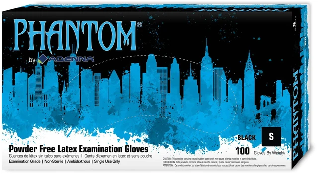 Main image of PHM912 Phantom 6 Mil Powder-Free Latex Gloves, Medical Grade, Black, Small, Box of 100 Phantom Black Latex Powder Free Examination Gloves