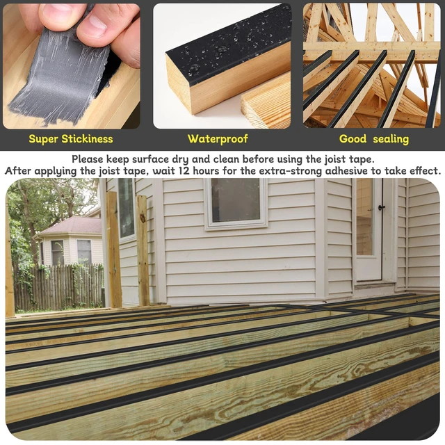 Alt view image 4 of 7 - Joist Tape for Decking 2'' X 50', 6 Rolls Waterproof Butyl Tape Weather Resistanceand Anti-Corrosion, Self-Adhesive Deck Joist Tape for Wood Joists Decks Beams Roof Extend Deck Life