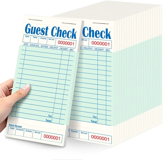 Main image of 20 Pack/1000 Tickets Guest Checks Books for Servers, Green