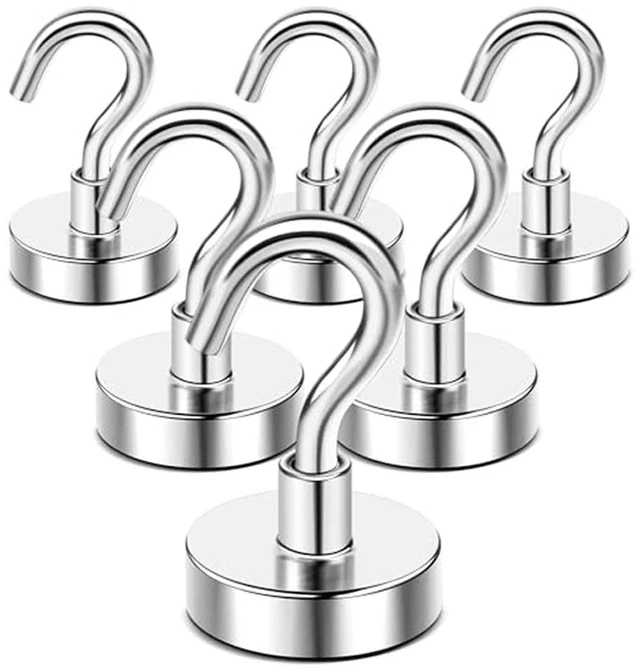 Main image of Magnetic Hooks,120lbs Heavy Duty Magnets with Hook Silver 6 Pack Rare Earth N52 2026 Cruise Cabin Ship Essentials for Fridge Hanging Classroom Beach Vacation Kitchen Grills Home Must Have