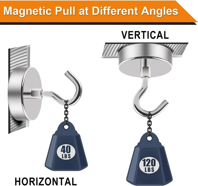 Alt view image 2 of 6 - Magnetic Hooks,120lbs Heavy Duty Magnets with Hook Silver 6 Pack Rare Earth N52 2026 Cruise Cabin Ship Essentials for Fridge Hanging Classroom Beach Vacation Kitchen Grills Home Must Have