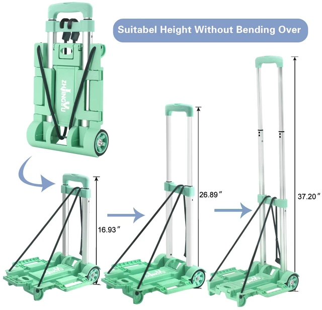 Alt view image 3 of 7 - Folding Hand Truck Dolly Cart,Collapsible Shopping Trolley,Mini Lightweight Hand Dolly,Backpack Trolley,Luggage Cart,Aluminum Telescopic Rod,2 Wheel Trolley Expandable Large Chassis,Mint Green