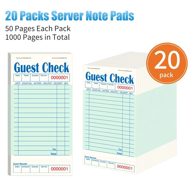 Alt view image 2 of 7 - 20 Pack/1000 Tickets Guest Checks Books for Servers, Green