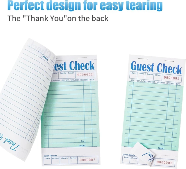 Alt view image 4 of 7 - 20 Pack/1000 Tickets Guest Checks Books for Servers, Green