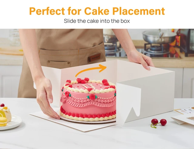 Alt view image 4 of 7 - 15 Pack Cake Boxes 12 inch, 12x12x6 Tall Cake Box with Clear Window 12 Inch Cake Box with Stickers, Thick Cardboard, Large Transport Container, White Cake Holder, for Birthday Wedding Party