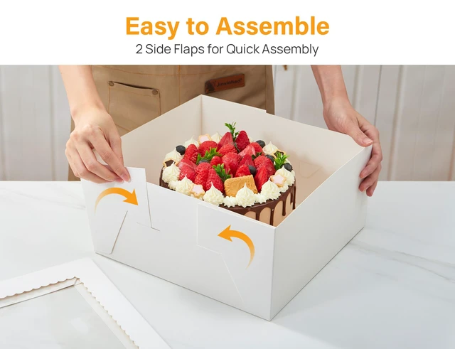 Alt view image 5 of 7 - 15 Pack Cake Boxes 12 inch, 12x12x6 Tall Cake Box with Clear Window 12 Inch Cake Box with Stickers, Thick Cardboard, Large Transport Container, White Cake Holder, for Birthday Wedding Party