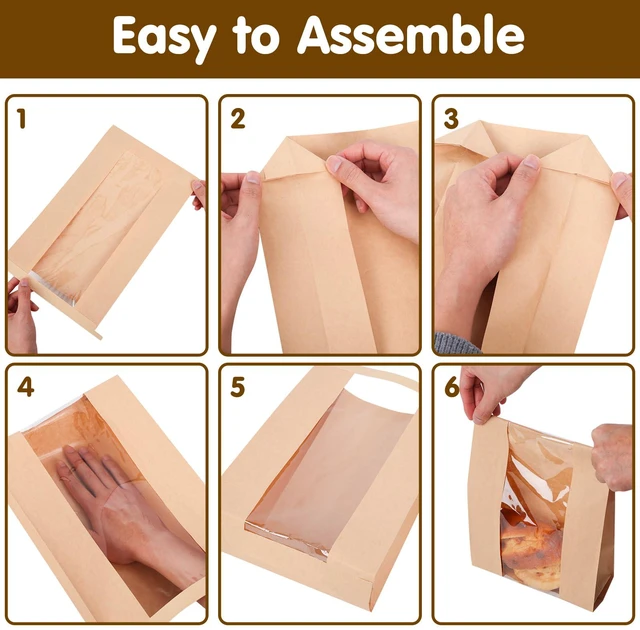 Alt view image 3 of 7 - 120pcs Bread Bags for Homemade Bread with Tab, 13.7x8.3x3.5In 144 Label Seal Stickers, Clear Front Window, Tin Tie Tab, Large Paper Sourdough Bread Bags for Home & Business Use